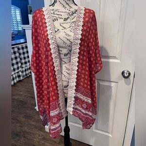 Elegant Floral Kimono with Lace Trim XL boho bohemian vintage cottagecore fall